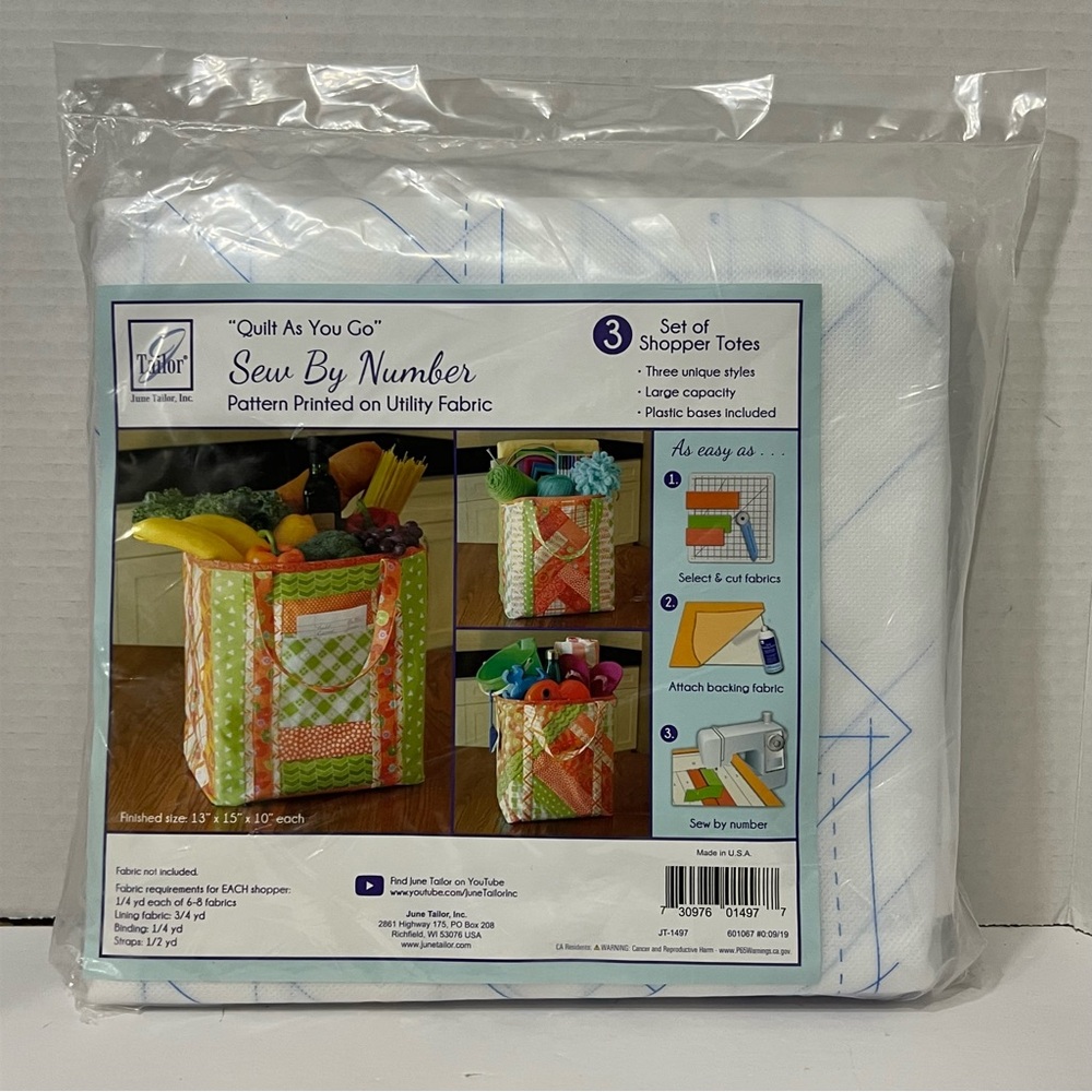 June Tailor Inc Quilt As You Go Shoppers Totes-3pk QAYG Sew/Nbr Utility Shop